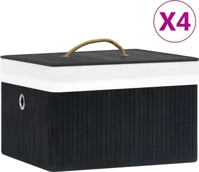 Obrázok produktu pre Bambusové úložné boxy 4 ks čierne