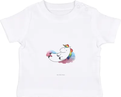 Produktbild von Mr. & Mrs. Panda Babyshirt Einhorn Wolke 7 12. - 18. Monat - Weiß - Geschenk, Unicorn, T-Shirt Baby, Kinder Top, Menschen,  Shirt, Einhörner, Glaube