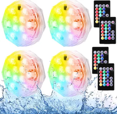 Produktbild von 4 Stück LED Unterwasser Licht RGB Pool Beleuchtung Lampe mit Fernbedienung für Schwimmbad, Aquarium, Teich