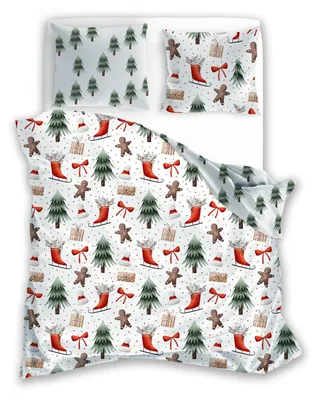 Productafbeelding van Beddengoedset met rits, wintermotieven, omkeerbaar beddengoed, 140 x 200 cm + 70 x 90 cm - schaatsmotief