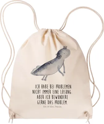 Produktbild von Mr. & Mrs. Panda Turnbeutel Axolotl Schwimmen - Transparent - Geschenk, gym tasche, Optimistisch, Lurch, Beutel, Kleiner Rucksack, Jutebeutel, mit kordel, wander, Freude