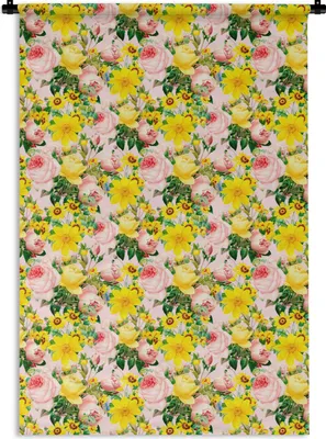 Produktbild von MuchoWow® Wandteppich Wandbehang Blumen - Rosen - Frühling 90x135 cm Tapisserie Dekoration Wandtuch - Baumwolle - Wandskulptur