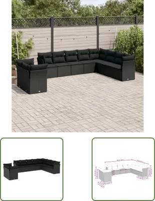 Produktbild von The Living Store 10-tlg. Garten-Sofagarnitur mit Kissen Schwarz Poly Rattan