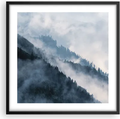 Produktbild von Gerahmtes Poster - Schwarzer Rahmen - Berge Nebel Bäume - 50x50 cm - Wand Bild - Wanddeko - Wandbilder - Kunstposter - Wandposter - Bilderrahmen - Bilder - Kunstdruck - P2BAC50x50-4429