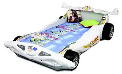 Obrázok produktu pre Weißes Kinderbett Luxus Rennauto Designer Holz Kinderzimmer Möbel