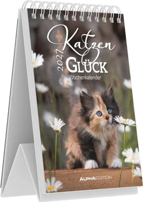 Produktbild von Katzenglück Wochenkalender 2027 Tischaufstellkalender 10,5 x 14,8 cm mit 53 Katzenmotiven