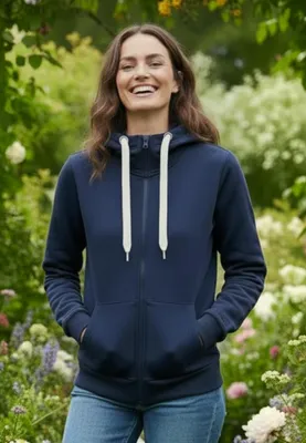 Produktbild von Salzhaut Damen Kapuzen-Sweatjacke Sööte – Kapuzenjacke Hoodie Shirtjacke mit Kapuze mit Kordelzug in Navy Größe S