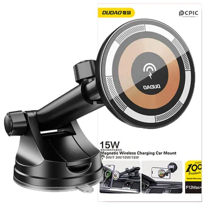Produktbild von DUDAO F12MAX+ 15W Wireless Charger and Car holder, Handy/Smartphone, Passive Halterung, Auto, Schwarz