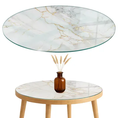 Produktbild von Glasplatte Tisch – Esstischplatte Glas – Tischplatte Glas – Glasarbeitsplatte Tisch – Glasplatte Esstisch – Pflegeleicht – Witterungsbeständig – fi70 cm – Eleganter Marmor mit Adern