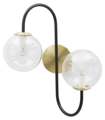 Image de Applique Iron Black 2 lumières en fer doré et verre strié