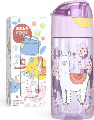 Produktbild von Trinkflasche Kinder 450ml, leichte Tritan Wasserflasche, BPA frei, auslaufsicher, Kohlensäure geeignet, spülmaschinenfest, Jungen, Mädchen - Lama