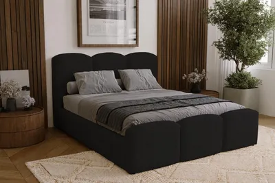Produktbild von Doppelbett 140x200 cm Capri mit Bettkasten - Schlafzimmerbett, Lattenrost, Bouclé Schwarz (Lambi 13)