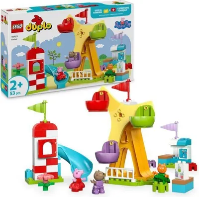 Produktbild von LEGO DUPLO Peppa Pig 10453 Jahrmarkt, Bauset für Kinder ab 2 Jahren, Lernspielzeug mit Figuren, Riesenrad und Rutsche