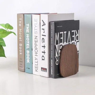 Produktbild von Famanu Bücherstützen - dekorative Buchstützen - Regalstütze - für Bücher/DVDs/Filme - 14x12x108 cm (Nussbaum)