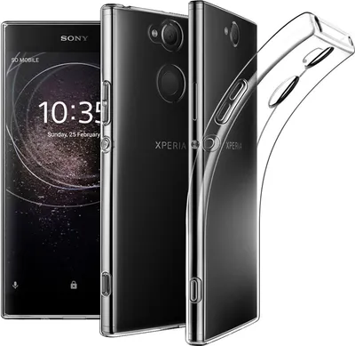 A clear protective case is shown next to a Sony Xperia L2 smartphone.