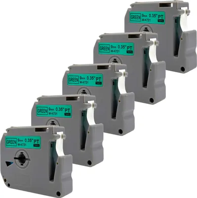 Produktbild von DULA Etikettenband - Kompatibel mit Brother P-Touch M-K721 - 5 Stück - Schwarz auf grün - 9mm x 8m