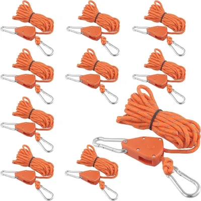 Produktbild von 10 Stück 4m x 4mm Reflektierende Abspannseile mit Seilspanner, Nylon Seilratsche und Haken, Abspannseile für Camping, Verstellbare Seilratsche in Orange