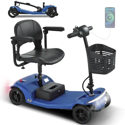 Image de LVHOM Mobilité électrique 4 roues pour seniors, 6 km/h, scooter électrique pliable, 250 W, scooter électrique avec port USB, batterie plomb-acide 12 Ah, scooter pour seniors jusqu'à 136 kg