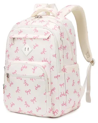 Produktbild von Schulrucksack Mädchen 30L mit Schleifenmuster, Beige, Wasserdicht, Laptopfach