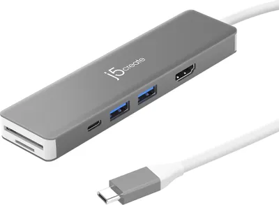 Zdjęcie produktu dla j5create JCD390-N, Przewodowa, USB 3.2 Gen 2 (3.1 Gen 2) Type-C, 100 W, Srebrny, Biały, MicroSD (TransFlash), SD, 10 Gbit/s