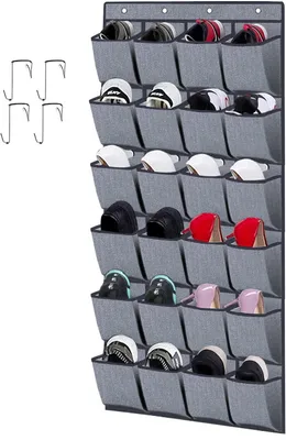 Image de Étagère à chaussures pour porte, système de rangement pour chaussures, porte-chaussures suspendu avec 24 compartiments, 156 x 56 cm, lin gris, X3G12GP2