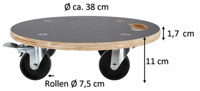 Produktbild von Runder Pflanzenroller Outdoor mit Siebdruckplatte und 4 Lenkrollen Ø 38 cm