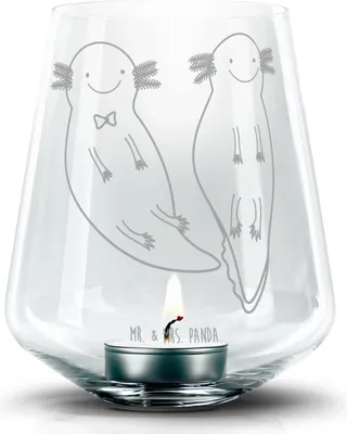 Produktbild von Mr. & Mrs. Panda Kerzenhalter Glas Axolotl Freundin - Transparent - Geschenk, Windlicht, Paar, gravur, Laterne, Teelichthalter, Liebe, Valentinstag