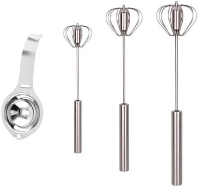 Produktbild von Halbautomatischer Schneebesen, 3 Stück Einfacher Automatischer Schneebesen, 10+12+14 Zoll, Küchenmixer zum Schlagen, Rühren und Aufschäumen, Inklusive Eiertrenner