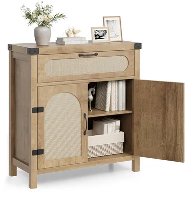 Produktbild von Sideboard 76 cm mit 2 Türen & 1 Schublade Beistellschrank Kommode Flurschrank Natur Holzoptik