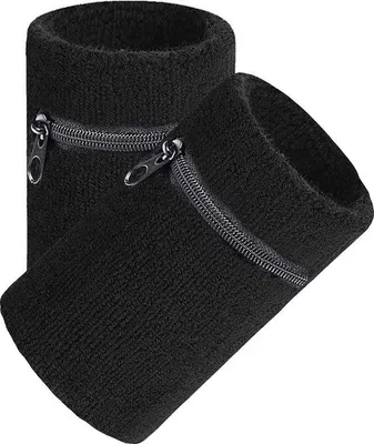 Immagine prodotto di Arowell Fascia antisudore premium con tasca e cerniera – 12 cm – Nero – Confezione da 2
