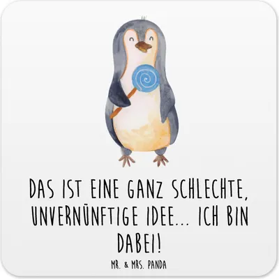 Produktbild von Mr. & Mrs. Panda Tassenuntersetzer Pinguin Lolli 15er Set - Weiß - Geschenk, Getränke-Untersetzer, Untersetzer für Gläser, Unvernünftig, Tassen, Spruch, Süßigkeiten