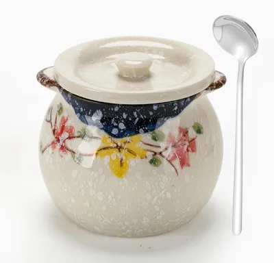 Image de Pot à sucre en céramique avec couvercle et cuillère