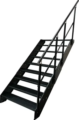Produktbild von Stahl Wangentreppe Gitterroststufen 9 Stufen Geländer Rechts - Verzinkt & Anthrazit pulverlackiert - (B x H x T) 80 x 171 x 177 cm