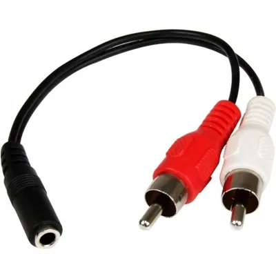 Produktbild von StarTech.com 15cm Audio Kabel 3,5mm Klinke auf 2x RCA/Cinch (Buchse/Stecker), 3.5mm, Stecker, 2 x RCA, Buchse, 0,152 m, Schwarz