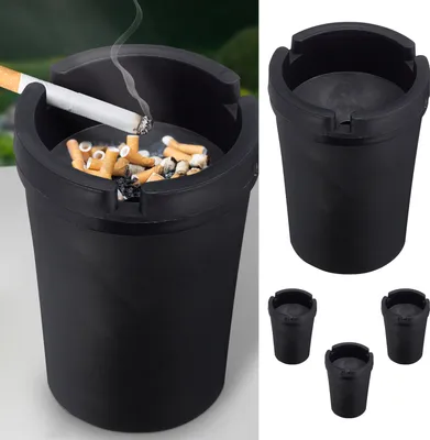 Produktbild von Reiseaschenbecher 4er Set schwarz 8x11x8cm Kunststoff Deckel abnehmbar Tischaschenbecher Ascher