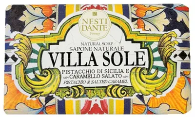 Produktbild von Nesti Dante, Villa Sole, reinigend und feuchtigkeitsspendend, sizilianische Pistazie und gesalzenes Karamell, Duftseifenriegel, 250 g