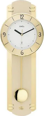 Produktbild von AMS 5293 Wanduhr Funk Funkwanduhr mit Pendel Pendeluhr messing farben mit Glas