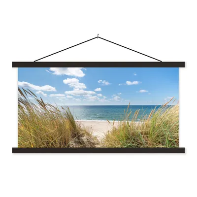 Produktbild von MuchoWow® Textilposter Düne - Gras - Meer - Strand 150x75 cm mit schwarzem Rahmen - Posterleiste