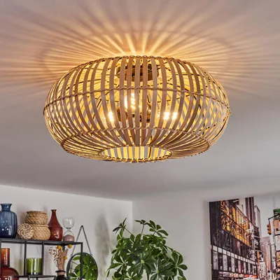 Produktbild von Aidone moderne Deckenlampe aus Metall/Bambus in Schwarz/Natur