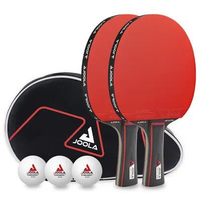 Produktbild von JOOLA Tischtennis-Set Duo PRO - 2 Tischtennisschläger + 3 Tischtennisbälle + Tischtennishülle, rot/schwarz, 6-teilig