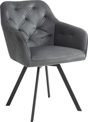 Produktbild von SalesFever Armlehnstuhl mit 360 Grad Drehfunktion | Stoffbezug in Samt-Optik | Gestell Metall schwarz | B 61 x T 62 x H 85 cm | grau