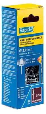 Produktbild von Rapid 5000383, Blindniete, Aluminium, Stahl, Edelstahl, RP10 , RP40, RP60, RP100, 3,2 mm, 3,2 mm