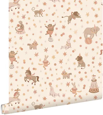 Productafbeelding van ESTAhome behang circus figuren terracotta en geel 50 x 900 cm