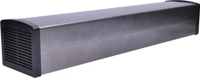 A long, rectangular, metallic device with black end caps, one of which has ventilation slits.