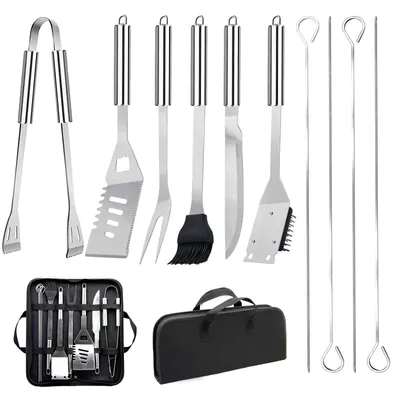 Produktbild von Grillbesteck-Set 11-TLG. 34 cm, Edelstahl, Grillzubehör mit Grillzange, Grillgabel, Tragbare Grillkoffer, Praktisch Multifunktional BBQ Grillset, Geburtstagsgeschenk für Männer