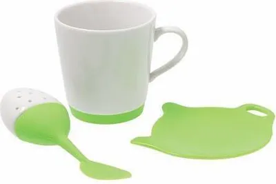 Produktbild von 3tlg. Teeset Green Color aus Porzellan und Silikon, 200 ml Volumen, grün / weiß, von TOGNANA