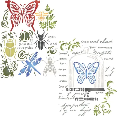 Imagen del producto de Juego de 2 plantillas de insectos, 11,5 x 15 cm, reutilizables, para paredes