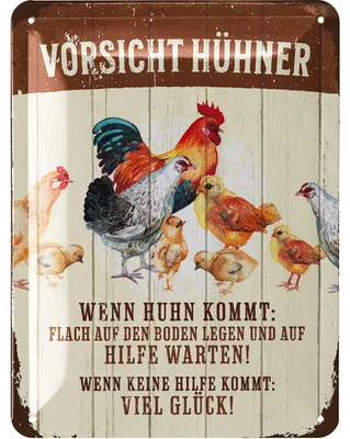 Produktbild von LANOLU Retro Blechschild Vorsicht Hühner, Hühner Zubehör, lustige Schilder mit Sprüchen, vintage Metallschilder 15x20cm