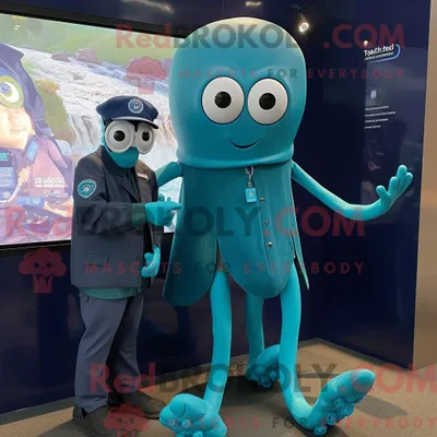 Produktbild von Teal REDBROKOLY Squid Maskottchen Kostüm Figur bekleidet mit einem Oxford Shirt und Smartwatches