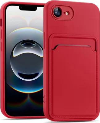 Image de Étui pour téléphone portable iPhone 17e / iPhone 16e Étui en silicone Étui de protection avec compartiment pour cartes Slim Cover, rouge